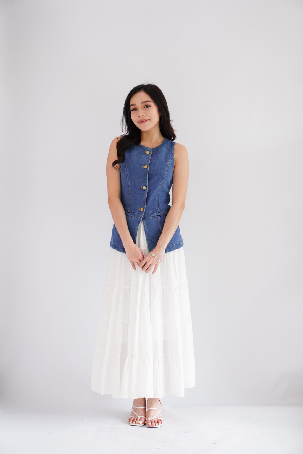 Piper Denim Vest Button Down Top in Blue