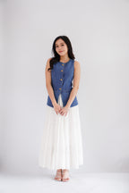 Piper Denim Vest Button Down Top in Blue