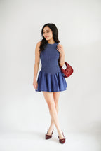 Emery Smocked Denim Mini Dress in Blue