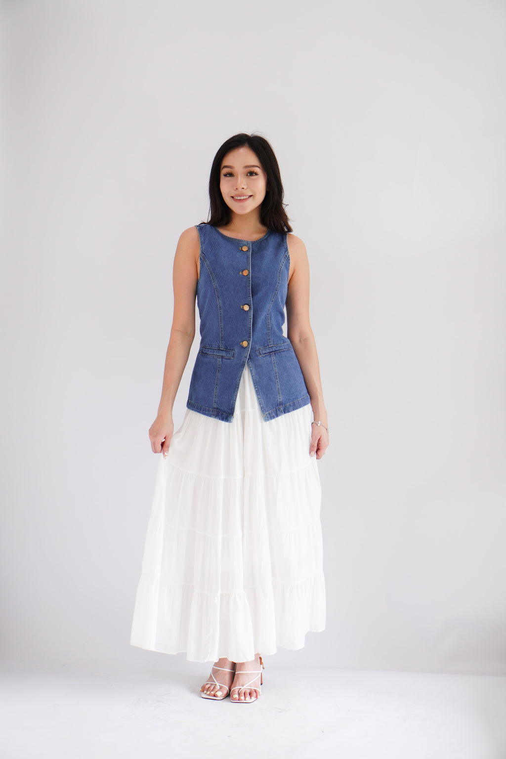 Piper Denim Vest Button Down Top in Blue