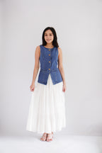 Piper Denim Vest Button Down Top in Blue