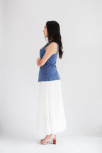 Piper Denim Vest Button Down Top in Blue
