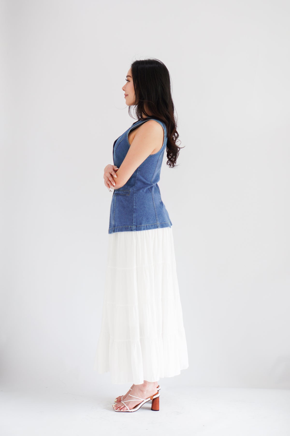 Piper Denim Vest Button Down Top in Blue