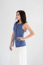 Piper Denim Vest Button Down Top in Blue