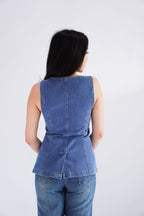 Piper Denim Vest Button Down Top in Blue