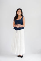 Sia Denim Corset Lace Up Top in Blue