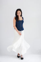 Sia Denim Corset Lace Up Top in Blue