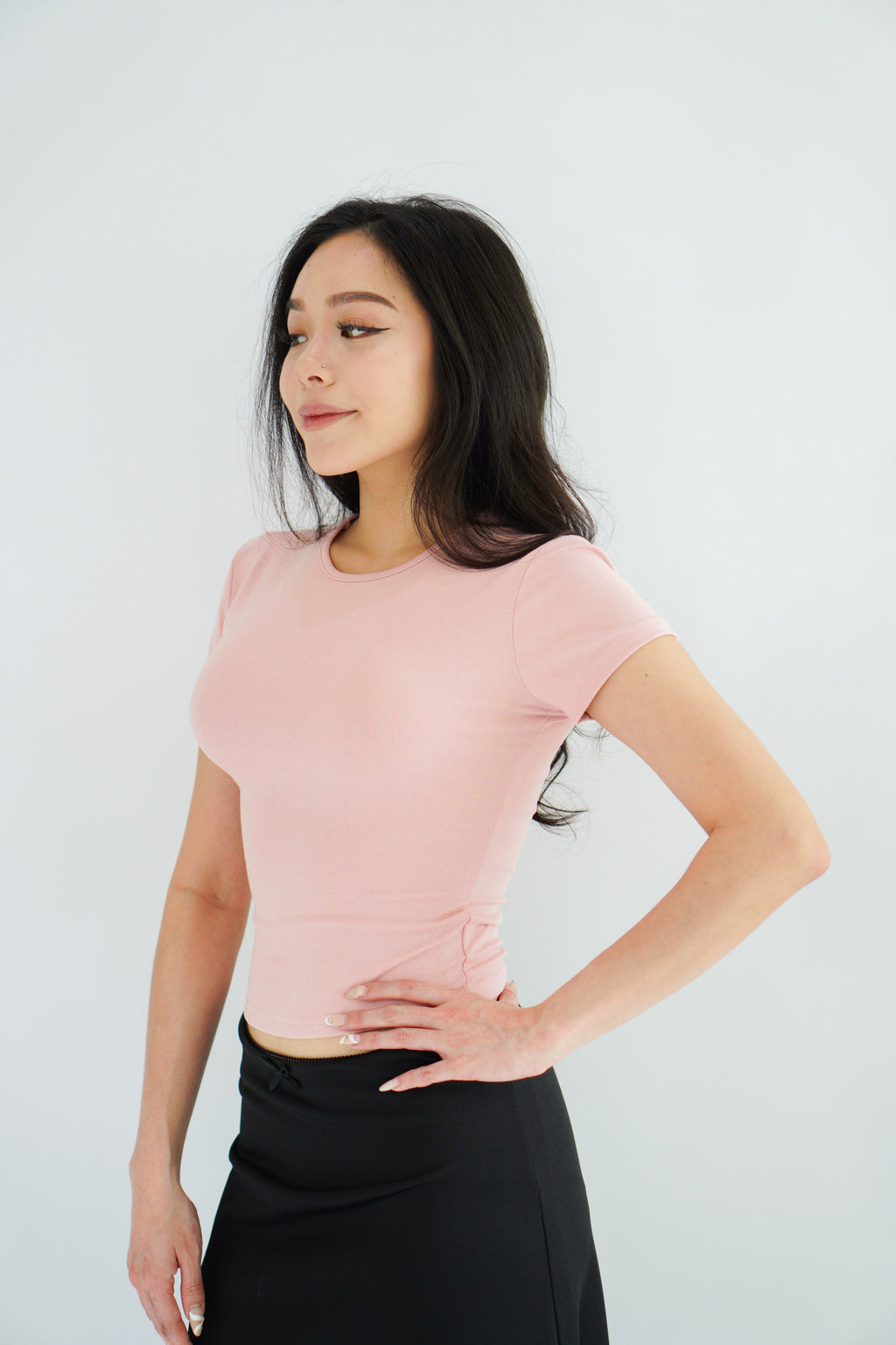 Jess Basic Round Neck Top in Pink