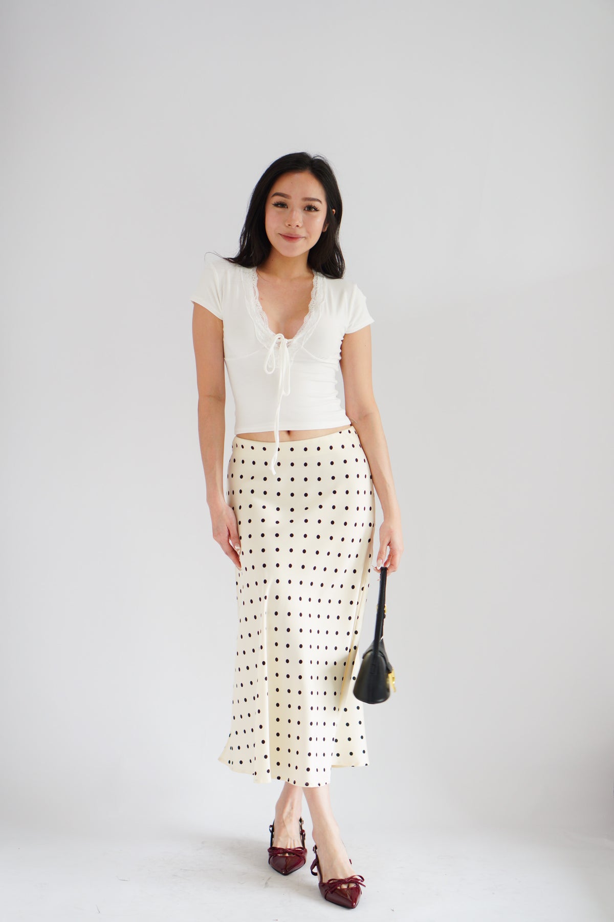 Fianna V Neck Lace Ribbon Short Sleeves Top in White