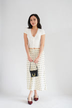 Fianna V Neck Lace Ribbon Short Sleeves Top in White
