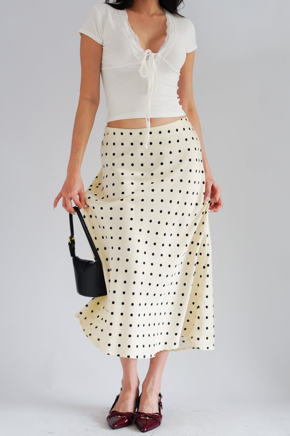 Darmi Midi Skirt with Polkadot in Cream