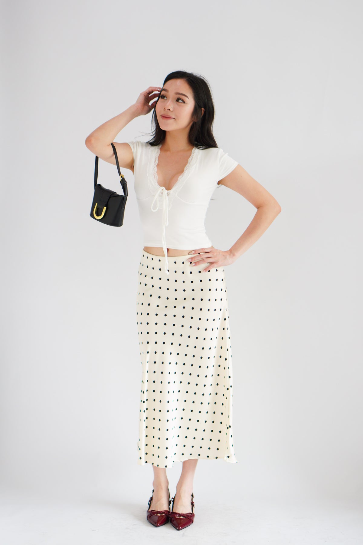 Darmi Midi Skirt with Polkadot in Cream