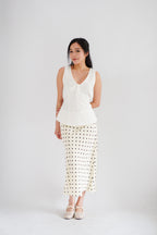 Darmi Midi Skirt with Polkadot in Cream