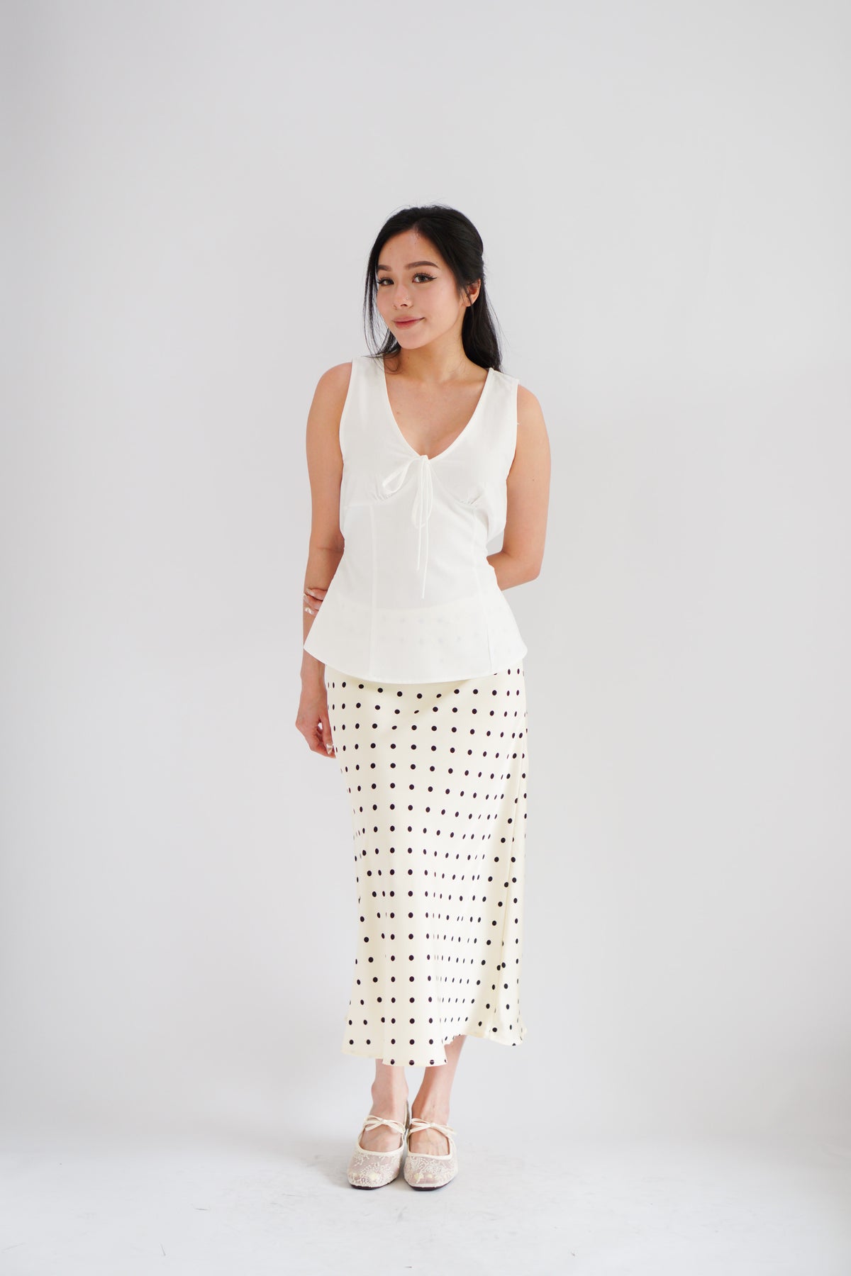 Darmi Midi Skirt with Polkadot in Cream
