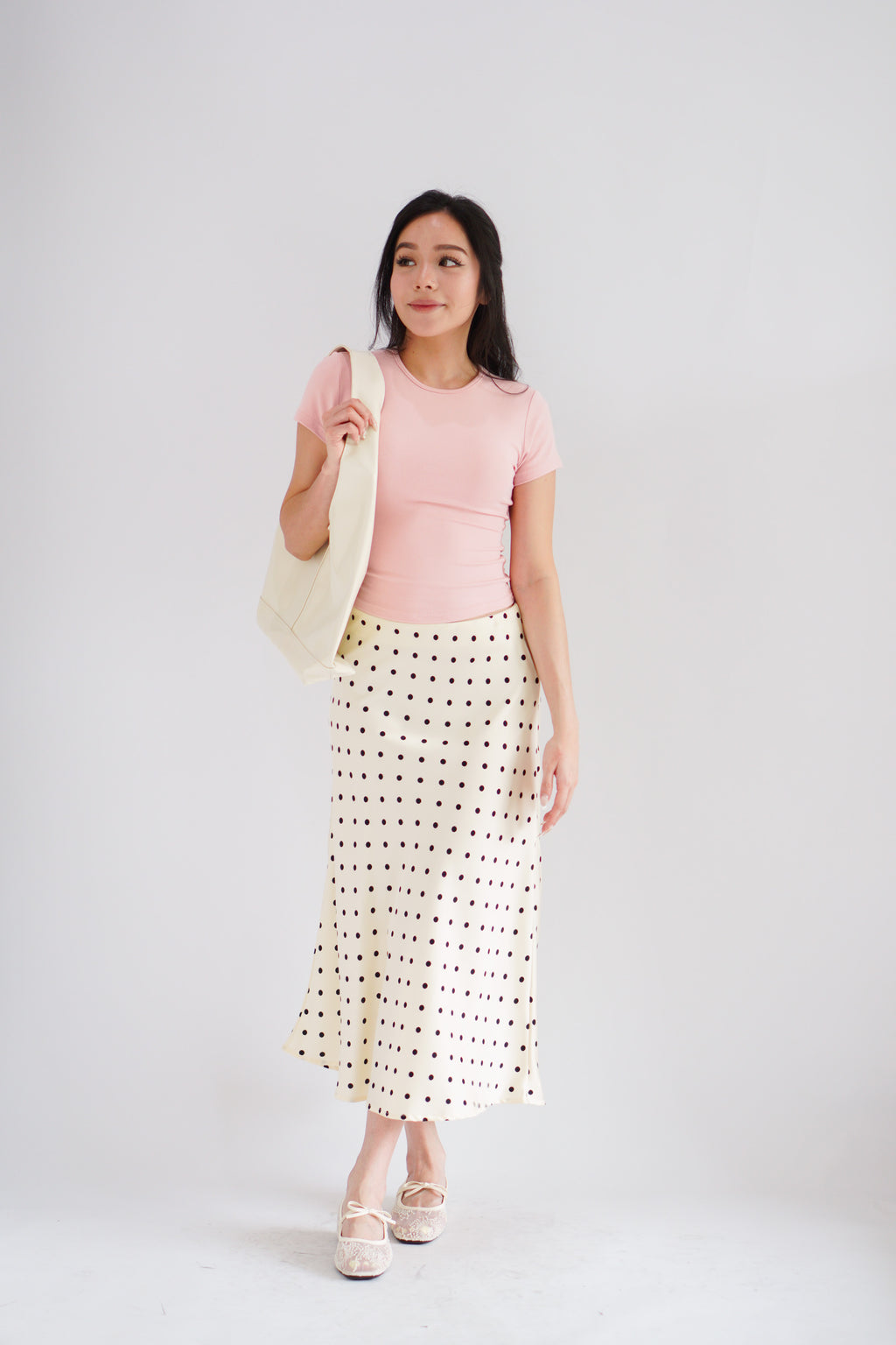 Darmi Midi Skirt with Polkadot in Cream