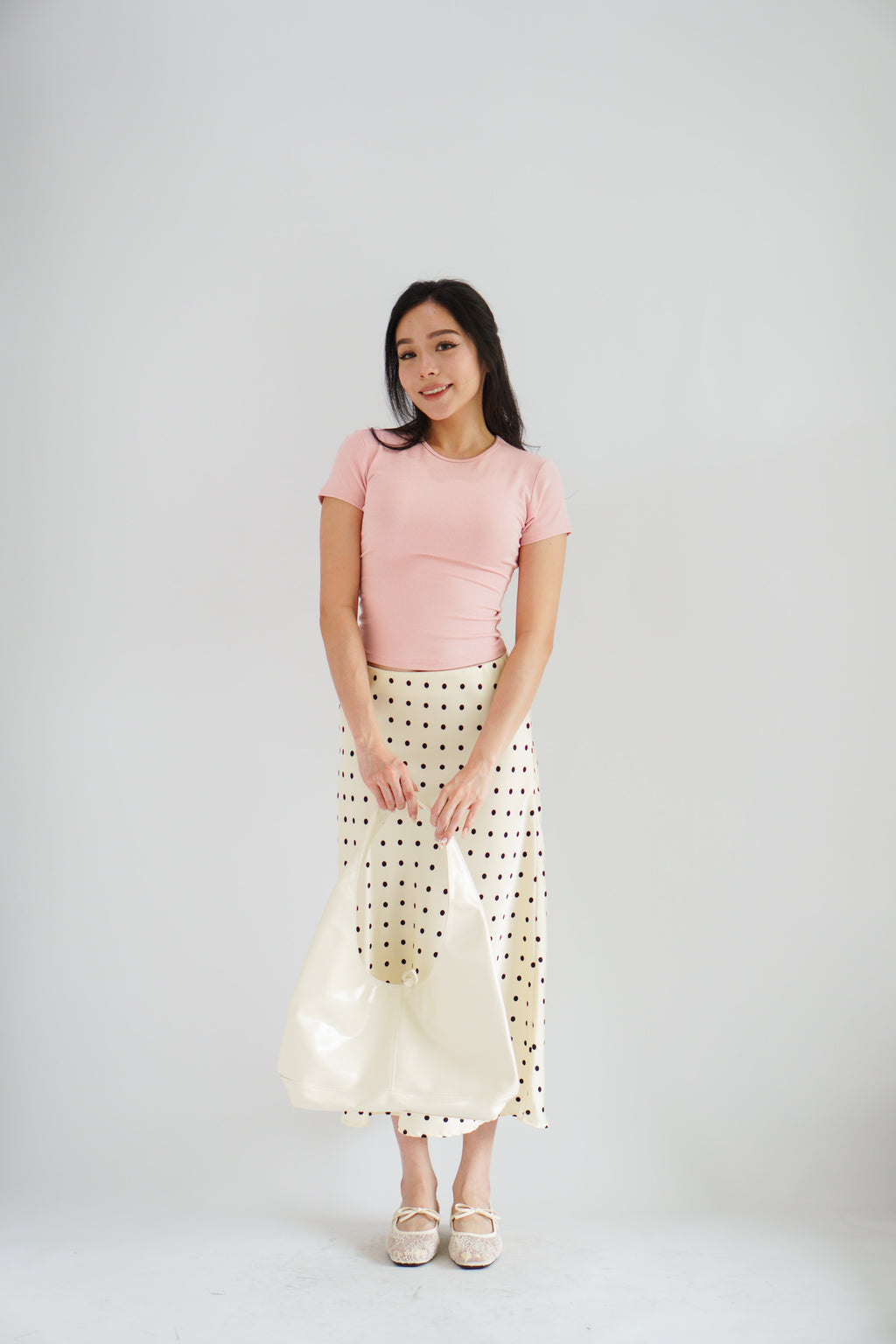 Darmi Midi Skirt with Polkadot in Cream
