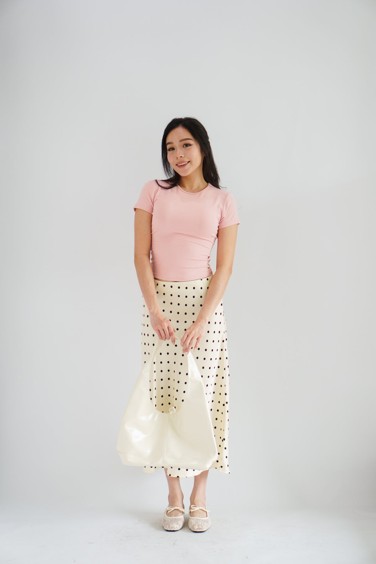 Darmi Midi Skirt with Polkadot in Cream