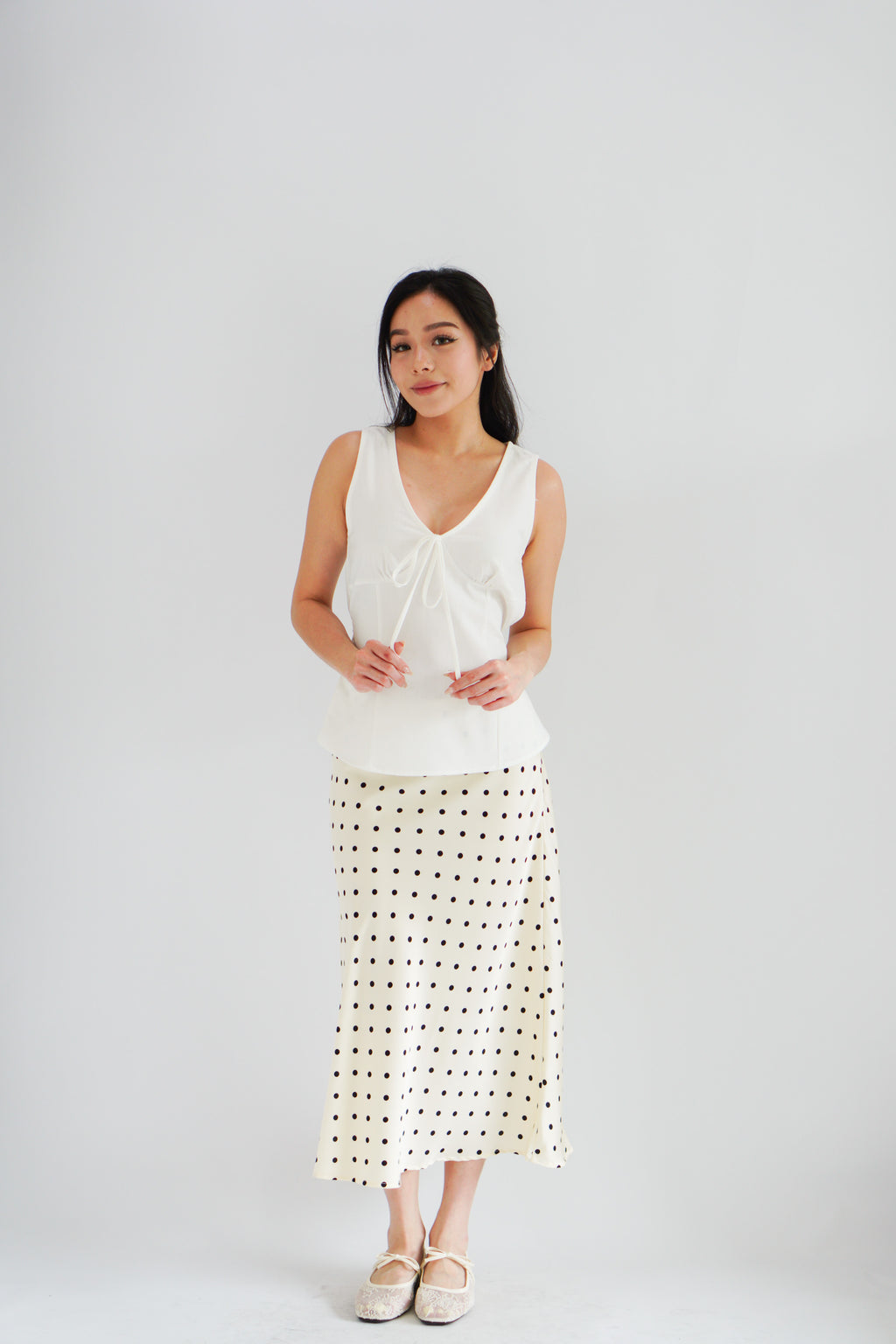 Darmi Midi Skirt with Polkadot in Cream