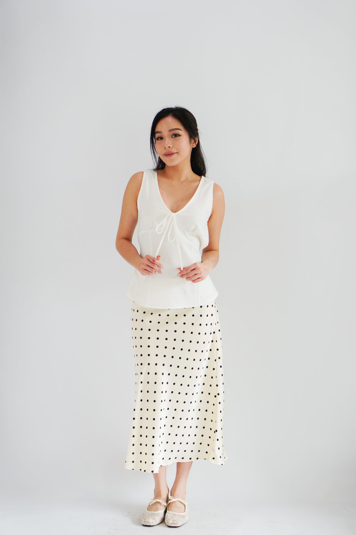 Darmi Midi Skirt with Polkadot in Cream
