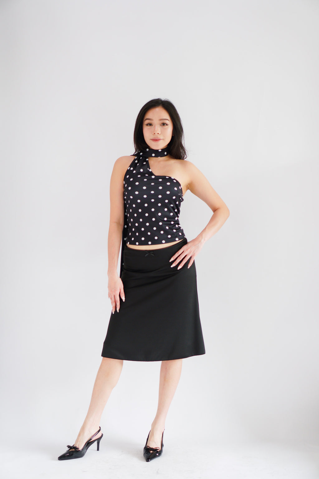 Renley Polkadot Choker Toga Top in Black