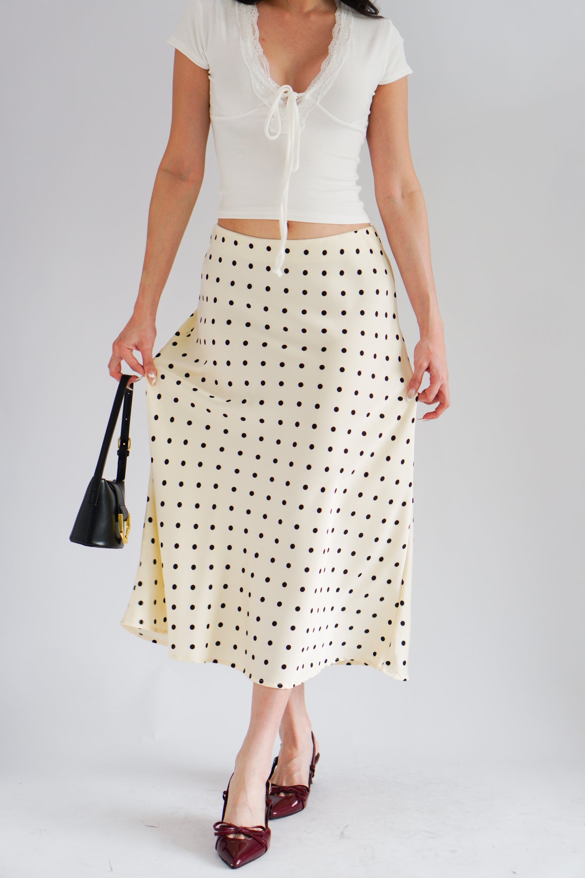 Darmi Midi Skirt with Polkadot in Cream