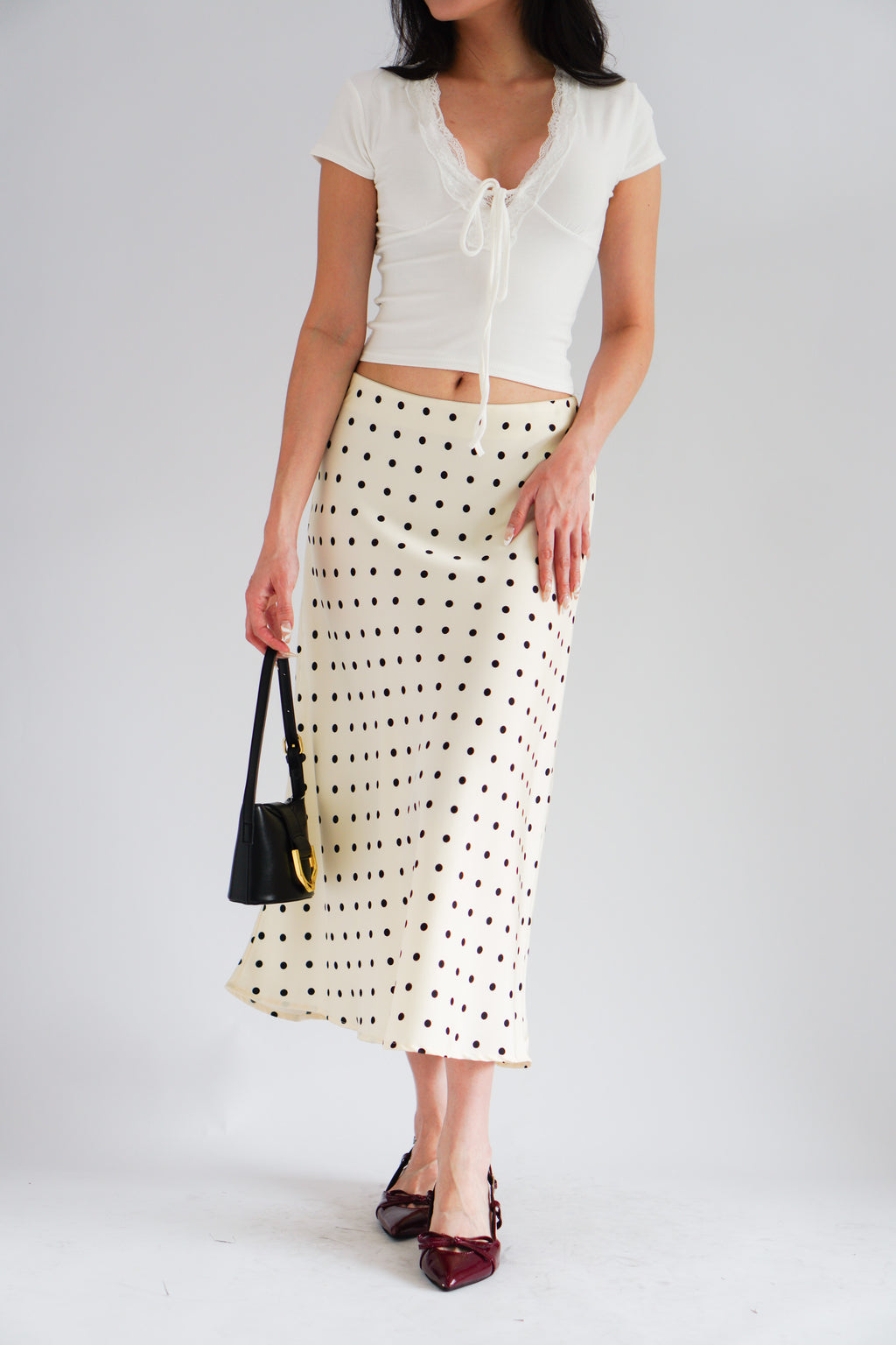 Darmi Midi Skirt with Polkadot in Cream