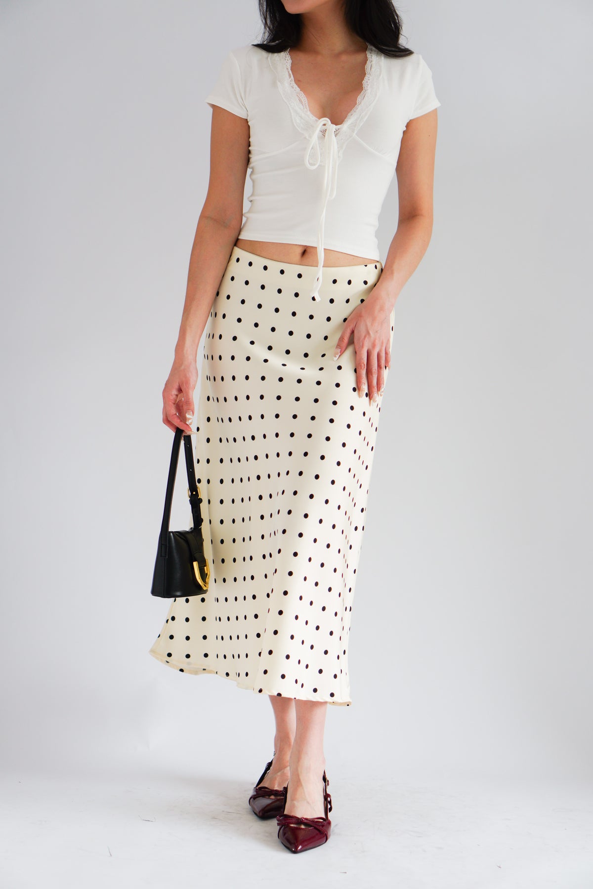 Darmi Midi Skirt with Polkadot in Cream