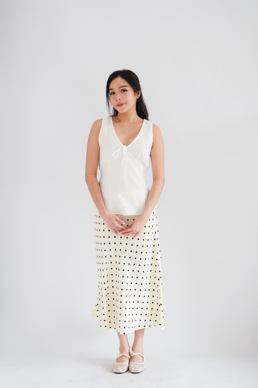 Darmi Midi Skirt with Polkadot in Cream