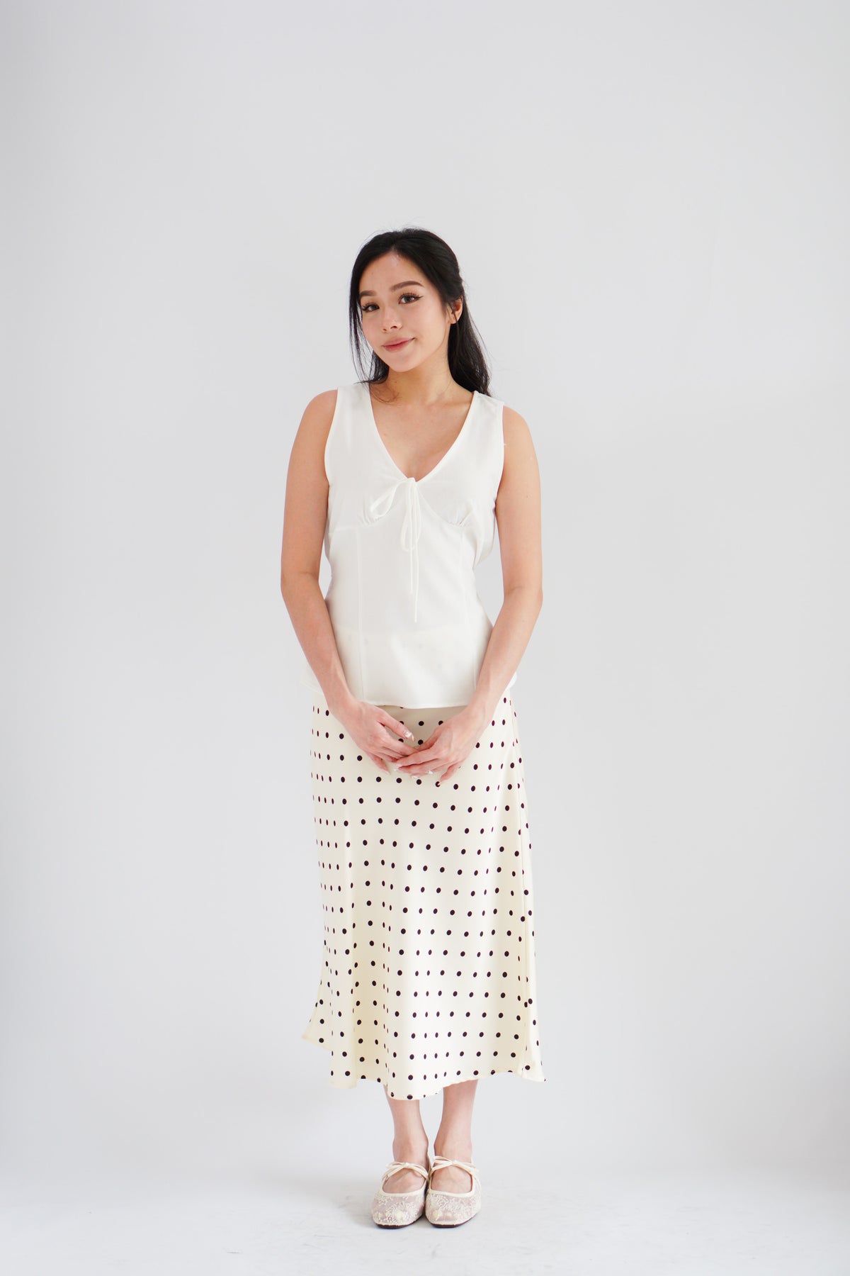 Darmi Midi Skirt with Polkadot in Cream