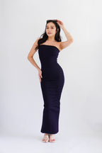 Hadley Denim Tube Maxi Bodycon Dress in Blue