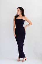 Hadley Denim Tube Maxi Bodycon Dress in Blue