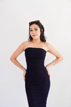 Hadley Denim Tube Maxi Bodycon Dress in Blue