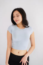 Milly Basic Round Neck Crop Top in Light Blue