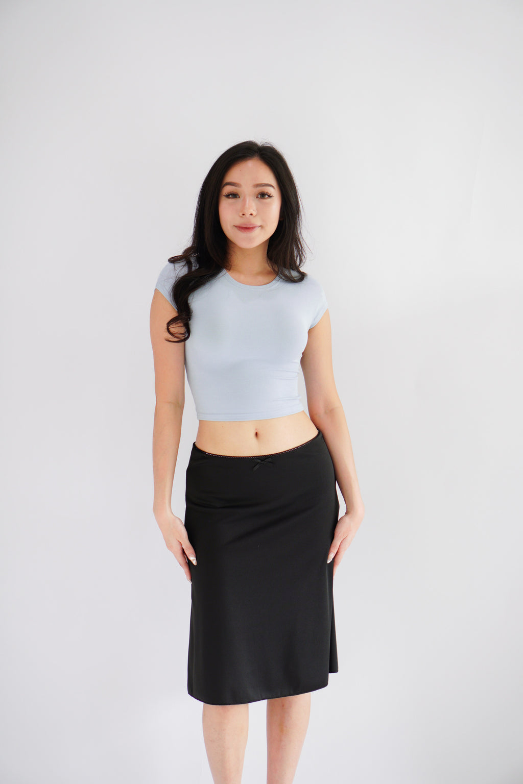 Milly Basic Round Neck Crop Top in Light Blue