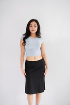 Milly Basic Round Neck Crop Top in Light Blue