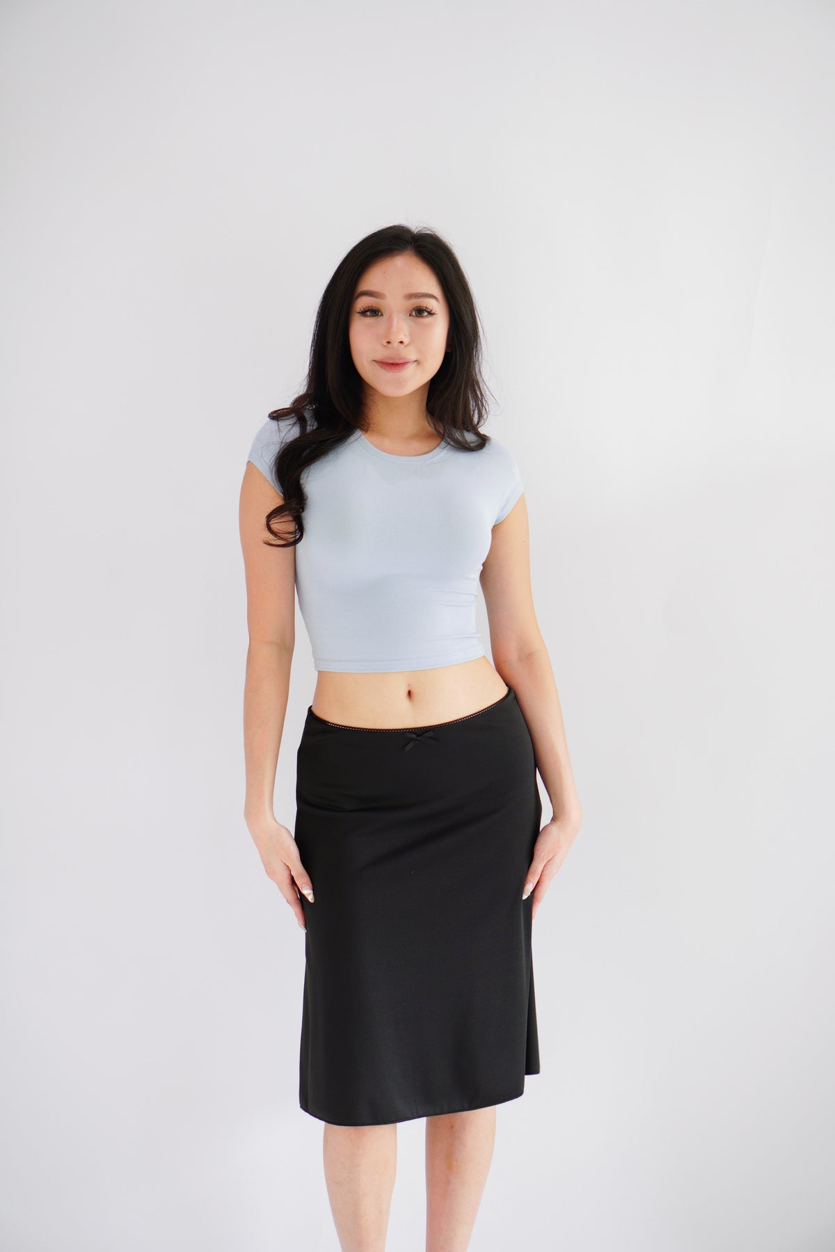 Milly Basic Round Neck Crop Top in Light Blue