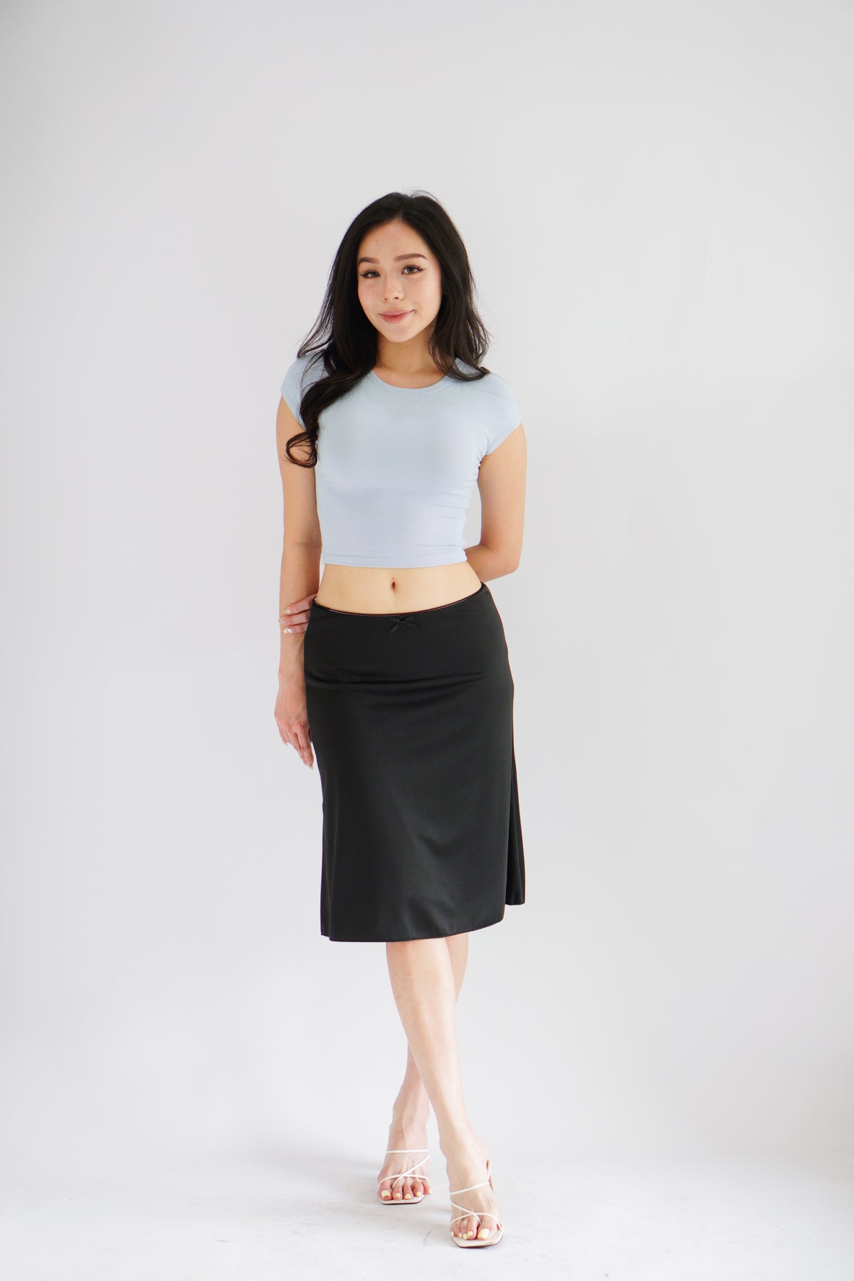 Milly Basic Round Neck Crop Top in Light Blue