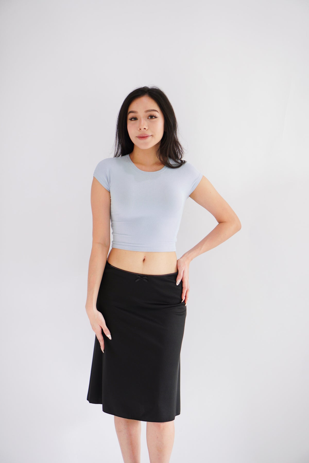 Milly Basic Round Neck Crop Top in Light Blue