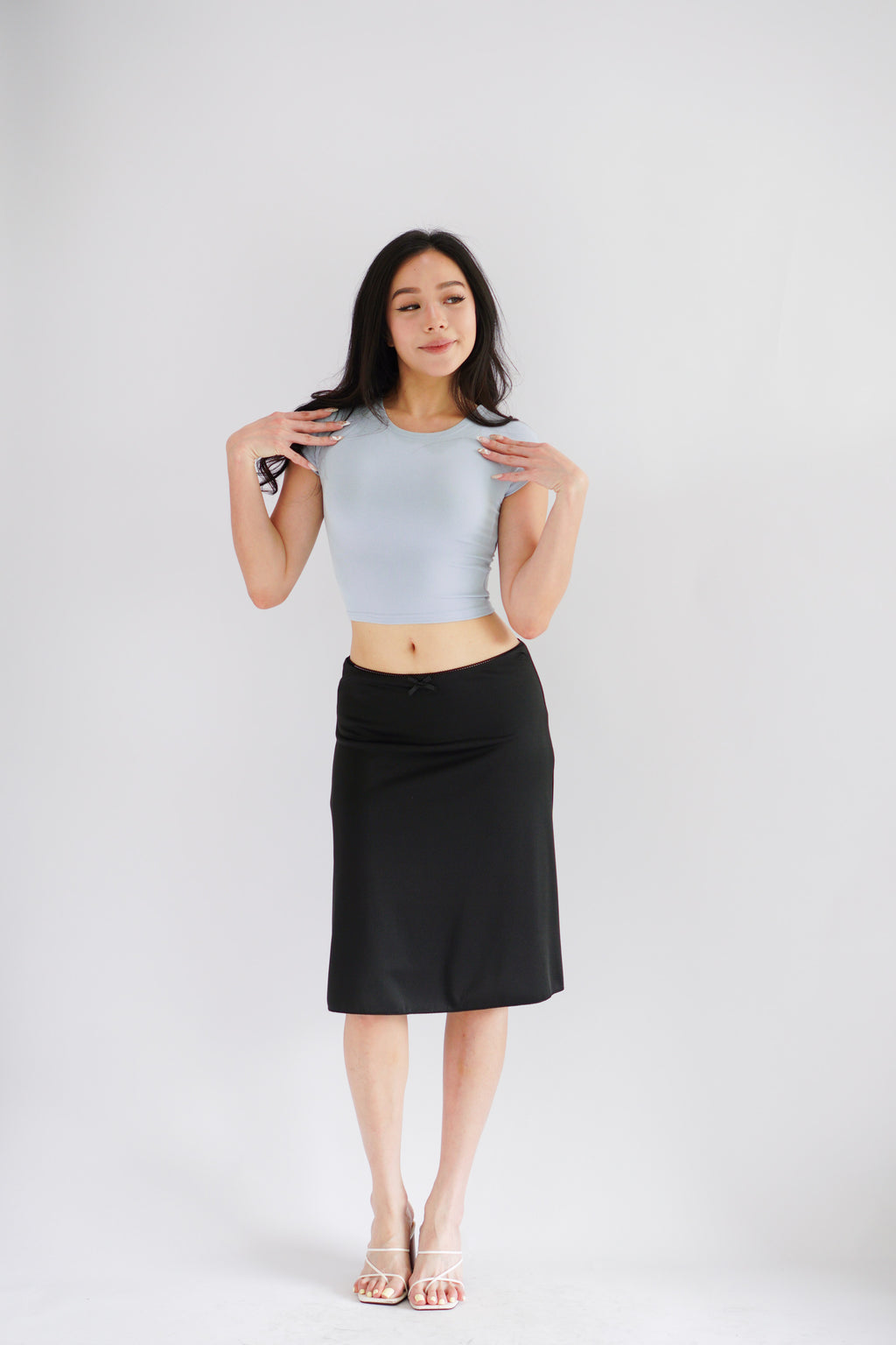 Milly Basic Round Neck Crop Top in Light Blue