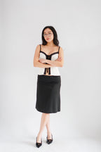 Ivoria Self Tied Knit Top in White with Black Lace