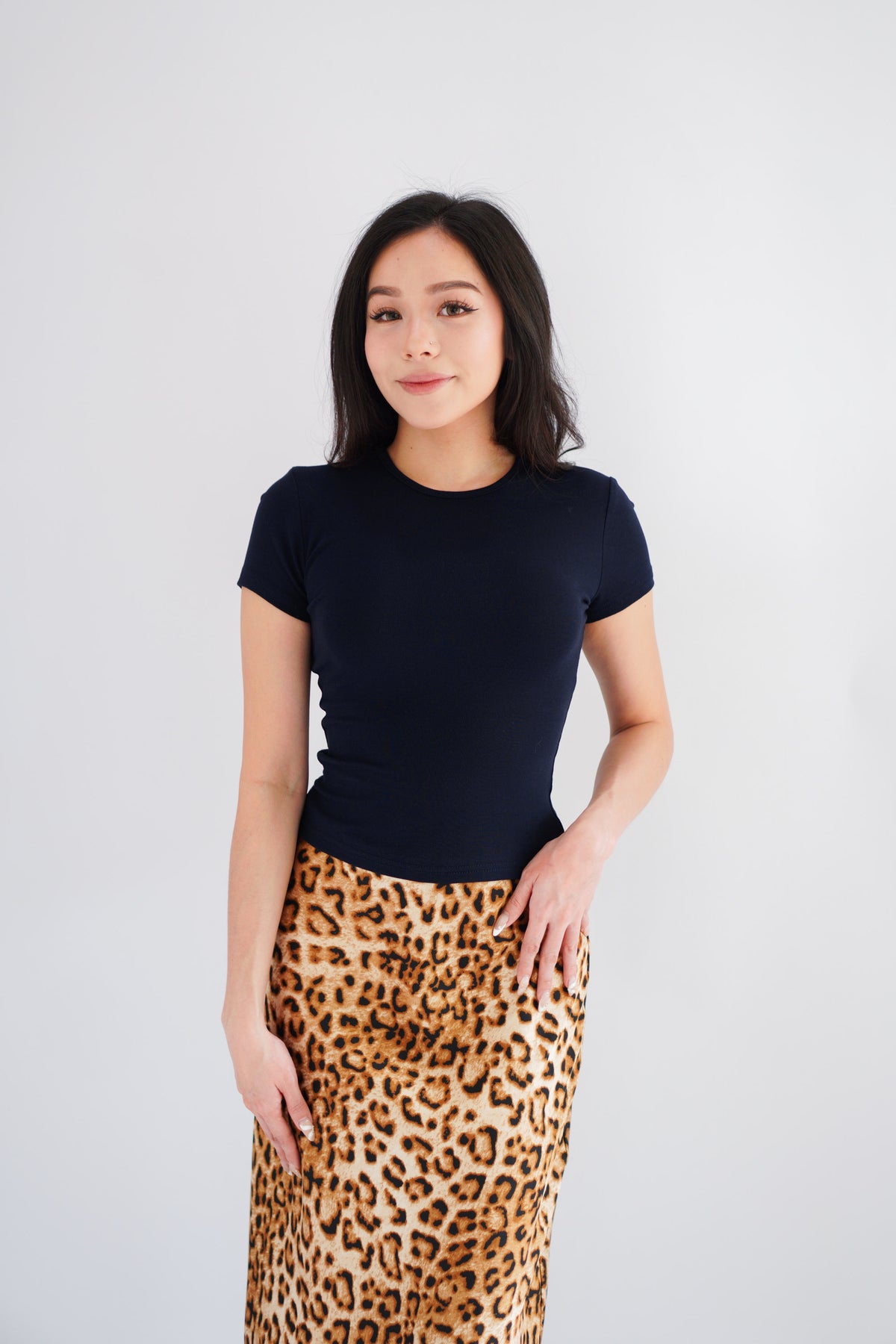Jess Basic Round Neck Top in Dark Blue