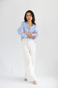 Fred Stripes Button Down Long Sleeve Top in Blue