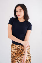 Jess Basic Round Neck Top in Dark Blue