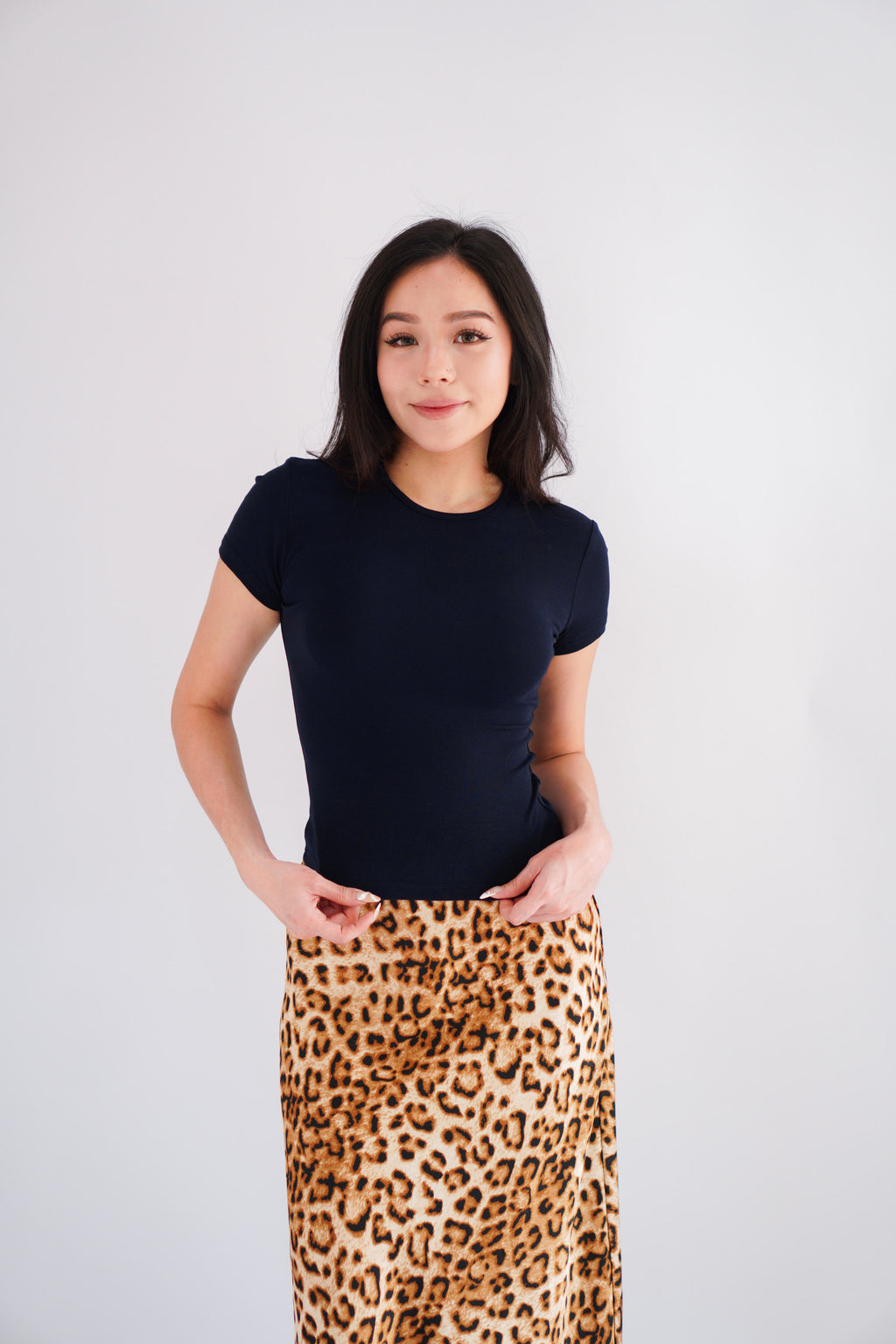 Jess Basic Round Neck Top in Dark Blue