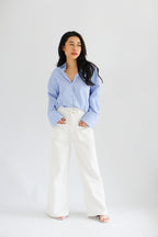 Fred Stripes Button Down Long Sleeve Top in Blue