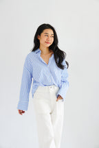 Fred Stripes Button Down Long Sleeve Top in Blue