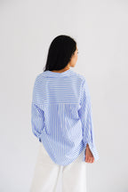 Fred Stripes Button Down Long Sleeve Top in Blue