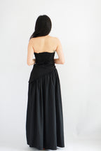 Dephora Tube Maxi Asymmetrical Dress with Sash in Black