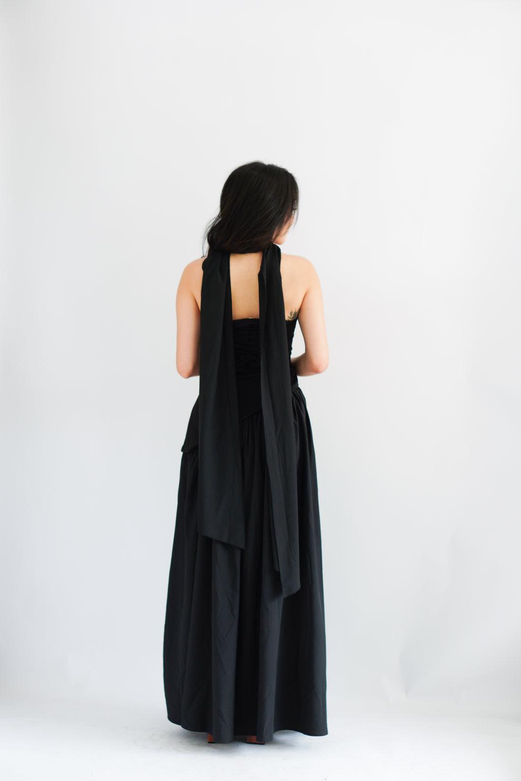Dephora Tube Maxi Asymmetrical Dress with Sash in Black