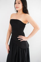 Dephora Tube Maxi Asymmetrical Dress with Sash in Black